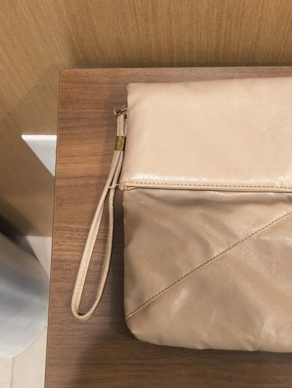 Vintage 1980s Beige Fold-Over Wristlet Clutch - Neutral Women's Bag
